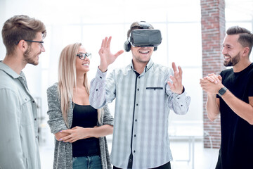 A man holding cardboard virtual reality