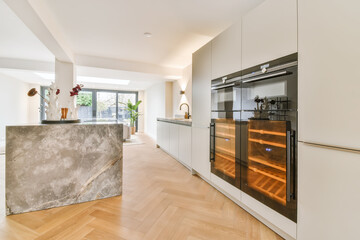 Kitchen with modern wine cabinets in flat