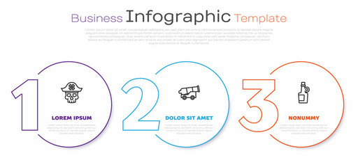 Set line Pirate captain, Cannon and Alcohol drink Rum. Business infographic template. Vector