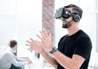 Male handsome patient with modern VR goggles