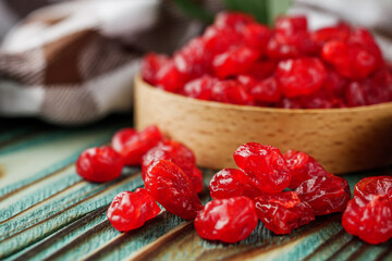 dried cherry berry on a wooden rustic background