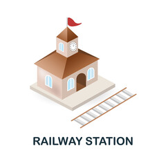 Railway Station 3d icon Monochrome simple Railway Station icon for templates, web design and infographics