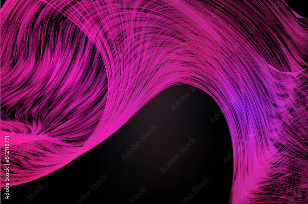 Fototapete abstract wave background. wallpaper with smooth fractal lines of pink color on dark backdrop. banner