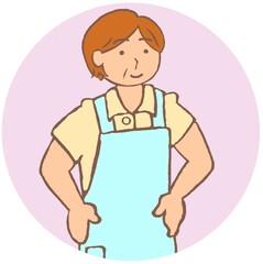 エプロンを付けた貫禄のあるホームヘルパーの女性　アイコン