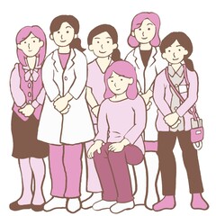 うつ病の女性と治療チームのイラスト