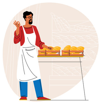 Baker at the bakery - small business illustrations.