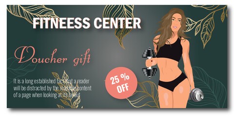 Card promotion voucher banner background with fitness girl	
