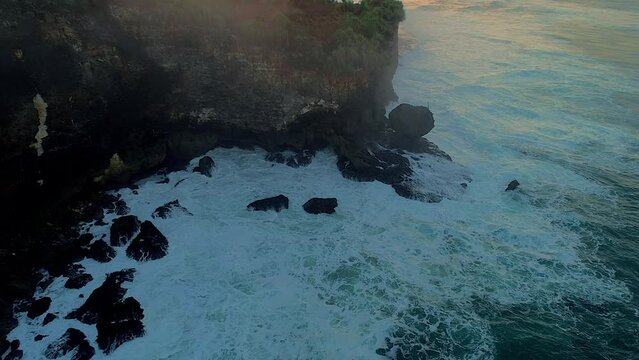 Beautiful rock beach aerial footage view