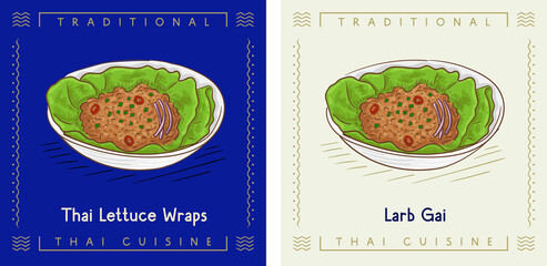 Larb Gai Thai Lettuce Wraps - Thailand food illustration