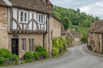 Fototapeta na wymiar honey coloured Cotswold stone houses in Castle Combe Wiltshire England often named as the prettiest village in England