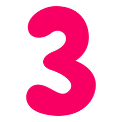 3, cartoon Arabic numerals. The ten digits of the Arabic numerals from 0 to 9, font Hand drawn. Decorative numbers for children's magazines. Vector illustration isolated on white background.