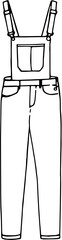 Dungarees denim  long trousers with a pocket,  silhouette vector