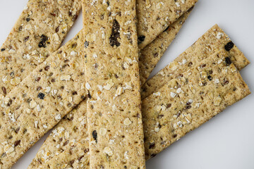 diet crispy bread on a white acrylic background