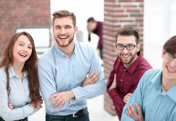 Smiling american team discussing business project during coffee