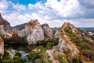 Aerial view of Khao Ngu Stone Park in Ratchaburi, Thailand