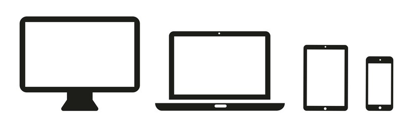 Device icons set. Smartphone, tablet, laptop, desktop computer symbol. Flat style icon - stock vector. - obrazy, fototapety, plakaty