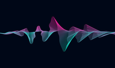 Abstract wave line colorful vector background. Music sound or energy concept. Universal geometric shape with liquid glitch effect, vaporwave, synthwave shapes.