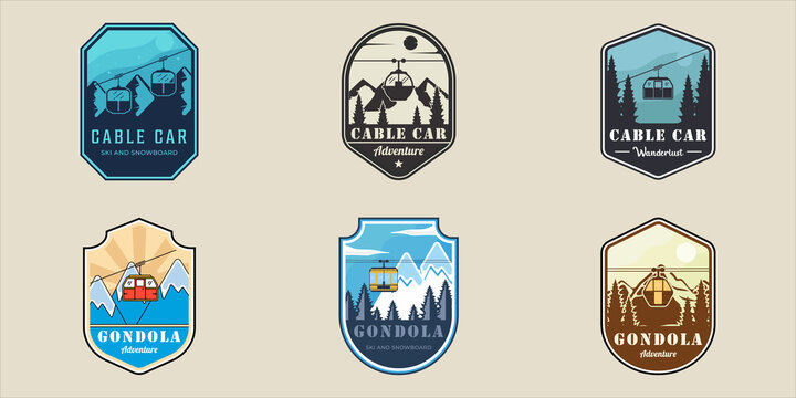set of emblem cable car or gondola vector illustration template icon graphic design. bundle collection of various transportation sign or symbol for business or travel concept