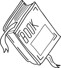 Books reading hand drawn set graphics black and white doodle sketch coloring antistress stickers separately on white