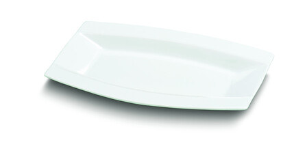 White ceramic rectangular serving plate, isolated on white