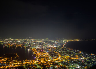 Fototapeta premium Hakodate,Hokkaido,Japan on April 28,2018: Night views of Hakodate city from Mount Hakodate.One of Japan's three best night views.