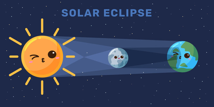 Solar or sun Eclipse kawaii cute illustration for kid child education at school