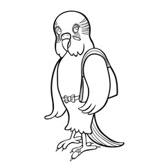 coloring Wavy parrot girl fashionista with a handbag vector illustration