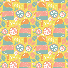 Colorful Summer Vector pattern with ice cream and lemon slices