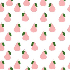 A simple pattern of pear. cute pink  pears . white  background. Vector texture. Bright print for Wallpaper.