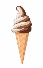 Ice cream chocolate vector. Vanila dessert summer illustration. Frozen snack. Waffle ice cream.  Isolated bachgraund 	