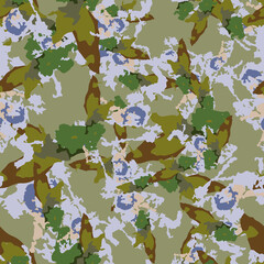 Forest camouflage of various shades of green, brown and violet colors