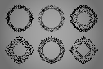 Set of decorative frames Elegant vector element for design in Eastern style, place for text. Floral black and gray borders. Lace illustration for invitations and greeting cards