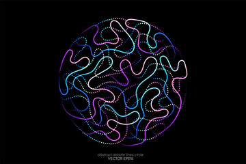 Abstract doodle line in circle shape by colorful spectrum light line like brain. Vector illustration in concept of creative, brain, A.I. technology.