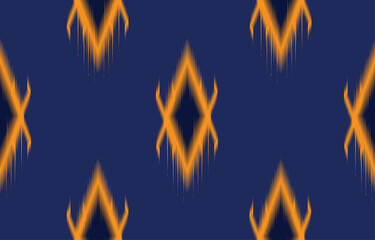 ikat seamless pattern blue and orange color,Tribal ethnic texture style,design for printing on products, background,scarf,clothing,wrapping,fabric,vector illustration.