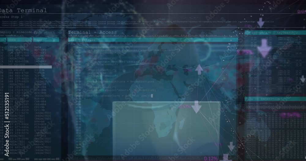 Poster animation of data processing on screens over moving screens