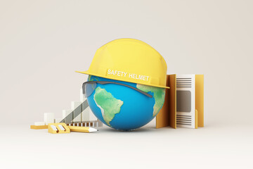 Happy Labour Day concept. 1st May- International labor day concept. Labor safety and right at Workplace. World Day for Safety and Health at Work concept. Safety first for worker. 3d rendering