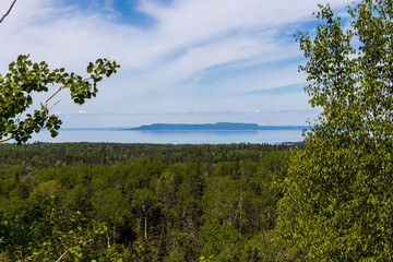 The view of some land in the middle of Lake Superior from Isle Royale National Park in Michigan