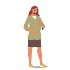 Pregnancy and Motherhood Concept. Beautiful Pregnant Caucasian Woman, Young Mother Hold Belly Isolated on White