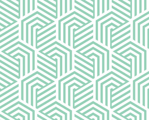 Abstract geometric pattern with stripes, lines. Seamless vector background. White and green ornament. Simple lattice graphic design