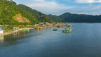 Fototapeta na wymiar Aerial view of the fishing port in Lhok Seudu village, Aceh, Indonesia.