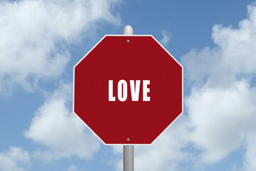 The word Love on a red stop sign.
