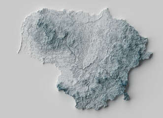 Shaded relief map with vertical exaggeration of Lithuania. Created using Shuttle Radar Topography Mission (SRTM) free elevation data from NASA using 3D software. - 512140568