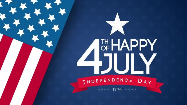 4K Happy 4th of July Independence day with USA flag on blue star pattern background animation 