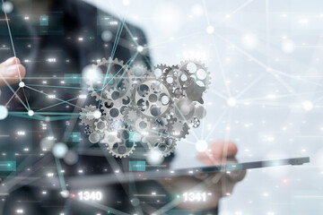 gear system data. Connecting lines and dots.Big data visualization