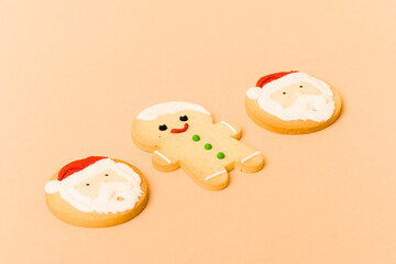 Christmas cookies isolated on beige background