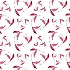 Watercolor seamless pattern with red leaves, leaf circles. Perfect for textile, fabric, wrapping paper, wallpaper, packaging.