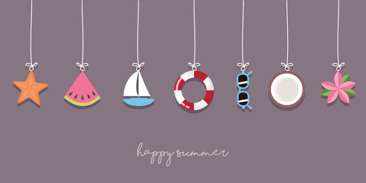 happy summer holiday banner design with hanging utensils