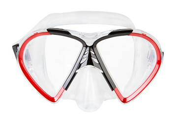 snorkeling mask with red rim, on white background