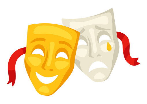 Illustration of comedy and tragedy masks. Traditional symbol. Image for theatrical performance.