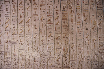 Ancient Egyptian Drawings inside the Pharaoh Tombs in the Valley of the Kings in Luxor, Egypt